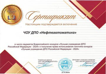 Сертификат Лучшее учреждение ДПО 2024 г.